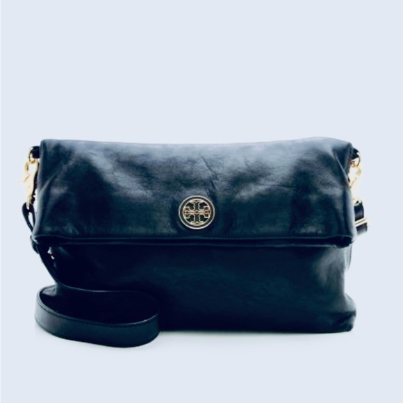 Tory Burch Dena Flap Over Black Leather Convertible Shoulder Bag Cross… - Picture 1 of 13